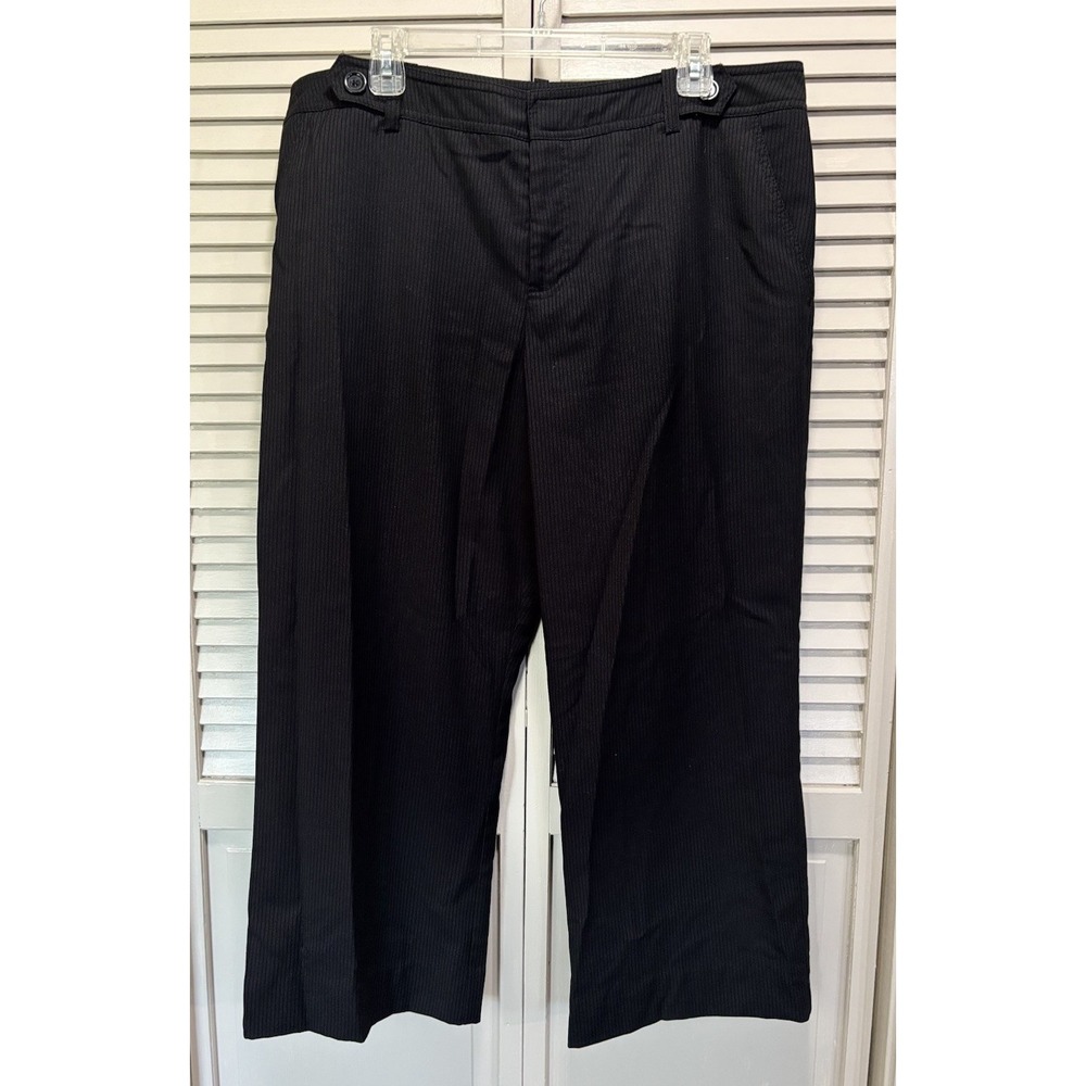 Merona Black Pinstripe Wide Leg Crop Dress Pants High Rise Side Zip Size 16